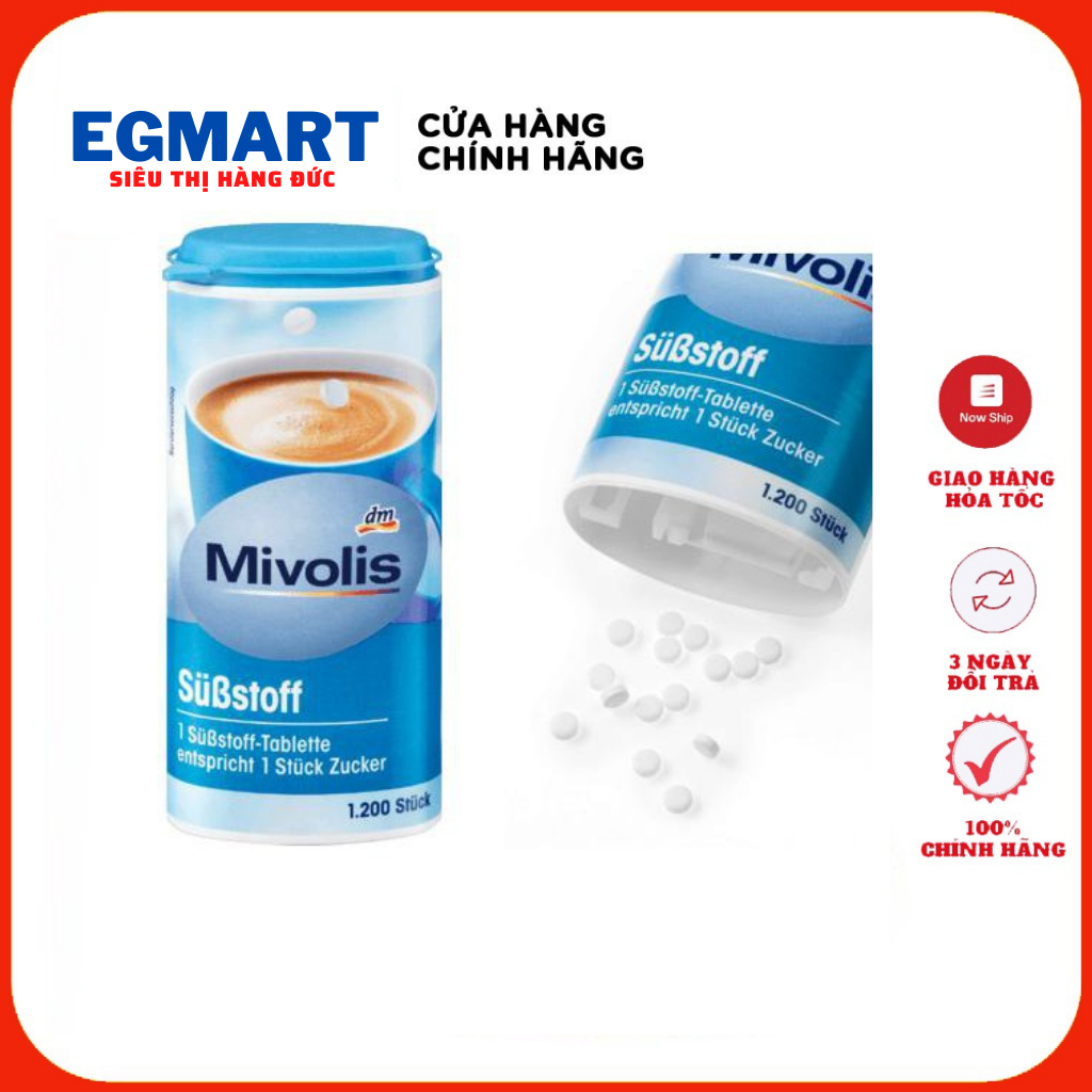 Đường ăn kiêng, đường ăn kiêng Mivolis Substoff, dành cho người bị tiểu đường, béo phì, cao huyết áp, tim mạch, lọ 1200v, hàng Đức chính hãng