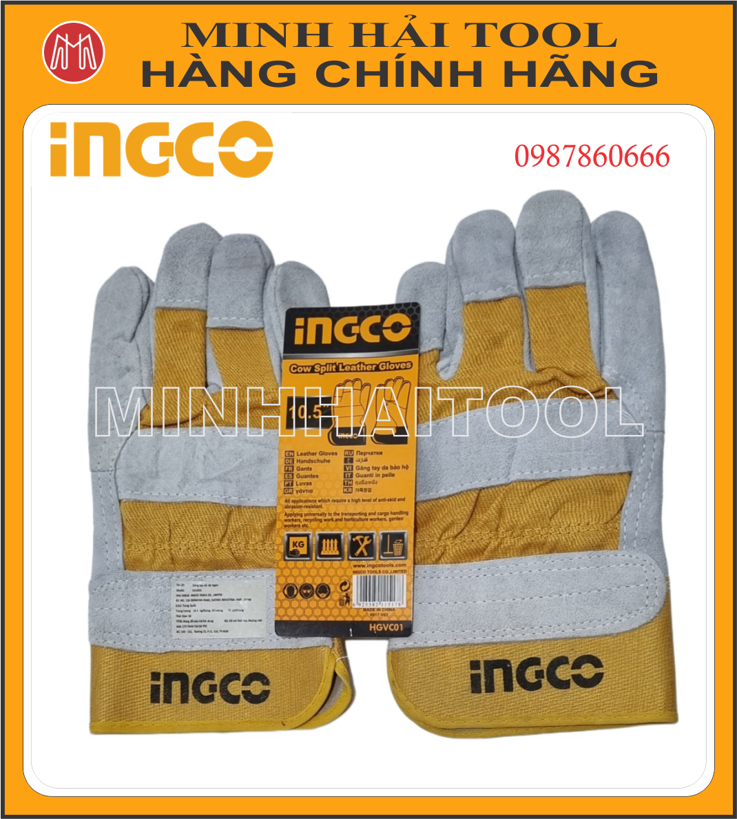 Găng tay vải da 10.5” ingco hgvc01