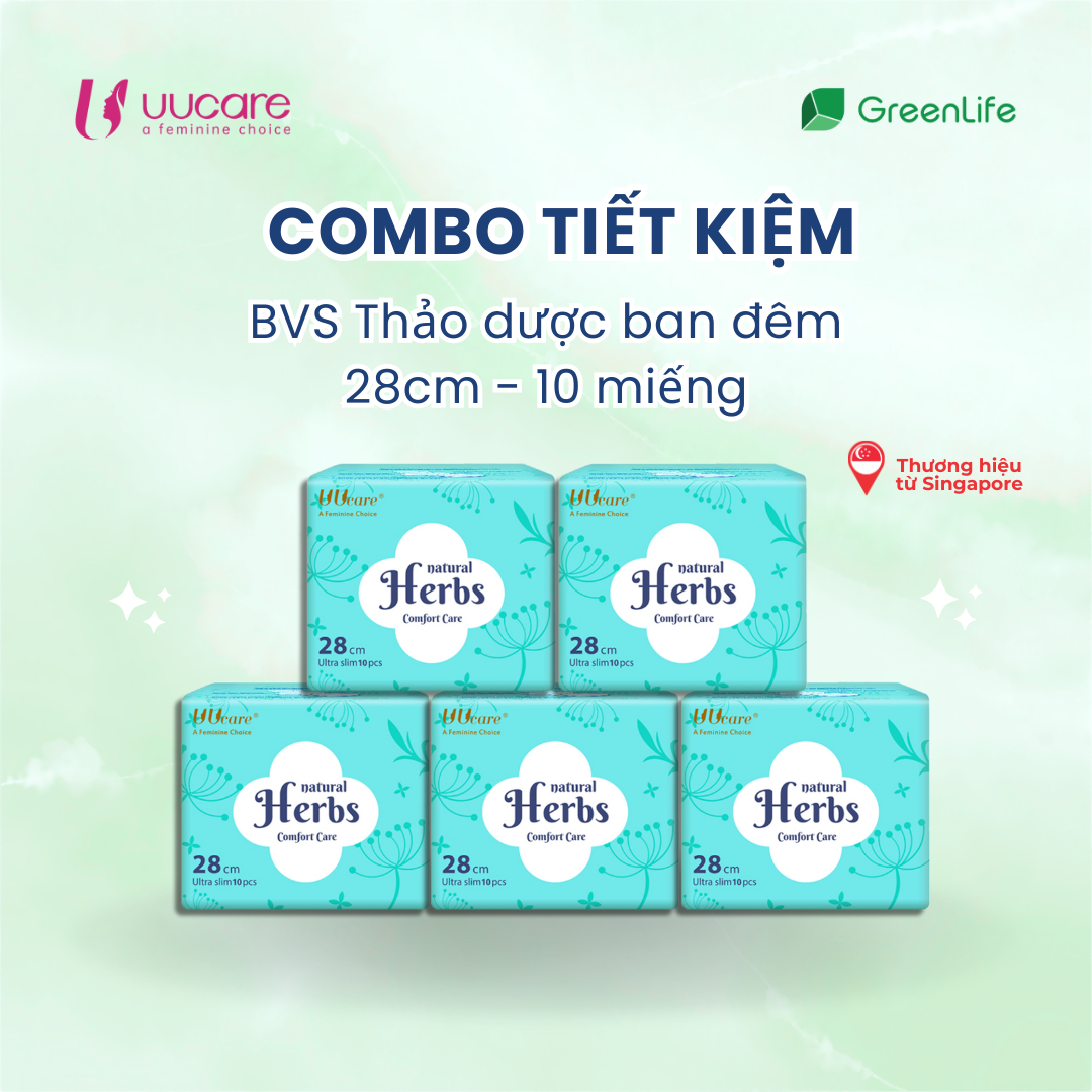  Combo tiết kiệm Băng vệ sinh Thảo dược UUcare Singapore Ban đêm 28cm 