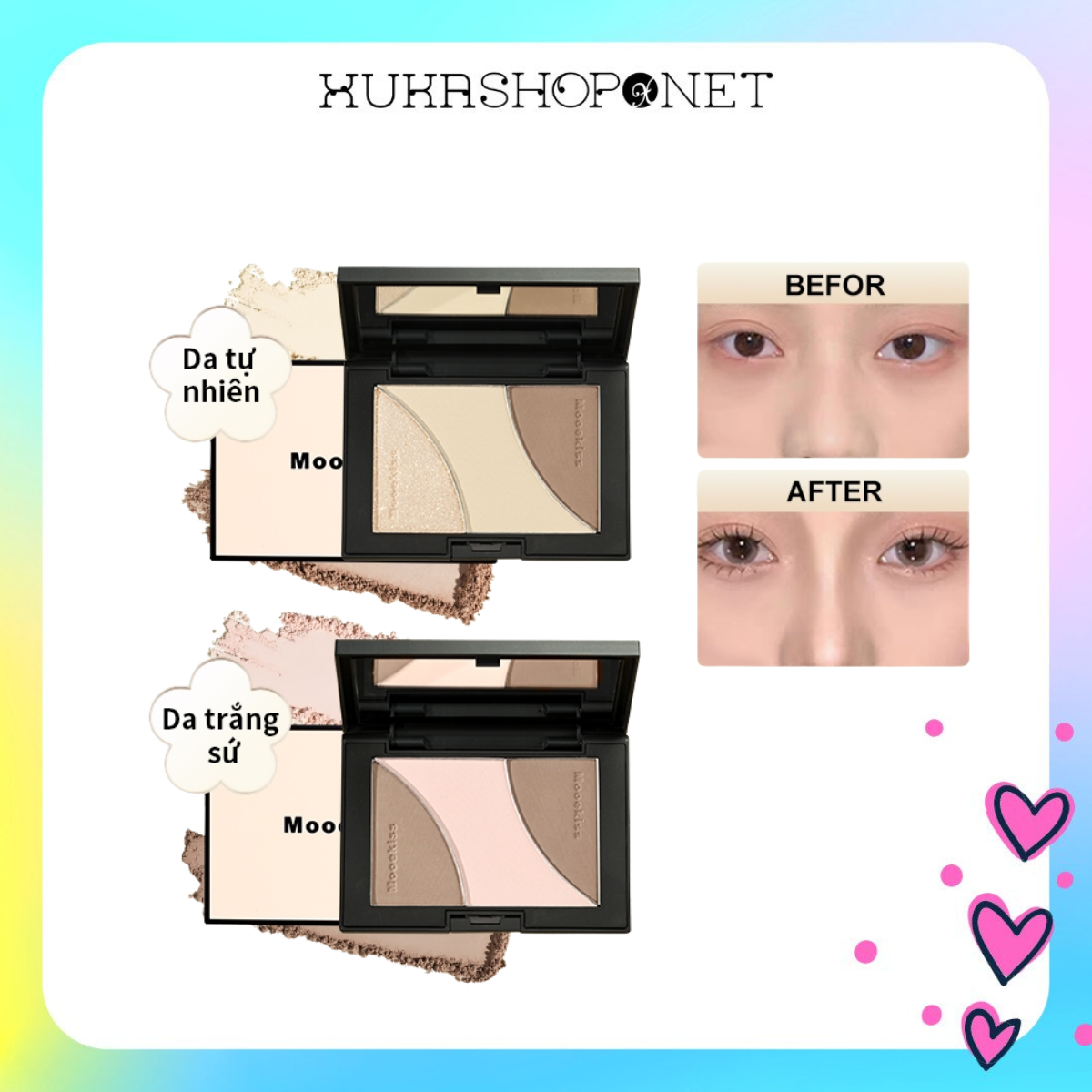 Bảng Khối Mooekiss Three-Color Contouring Palette Phấn Bắt Sáng Tự Nhiên Lâu Trôi Chống Nước 16.5g