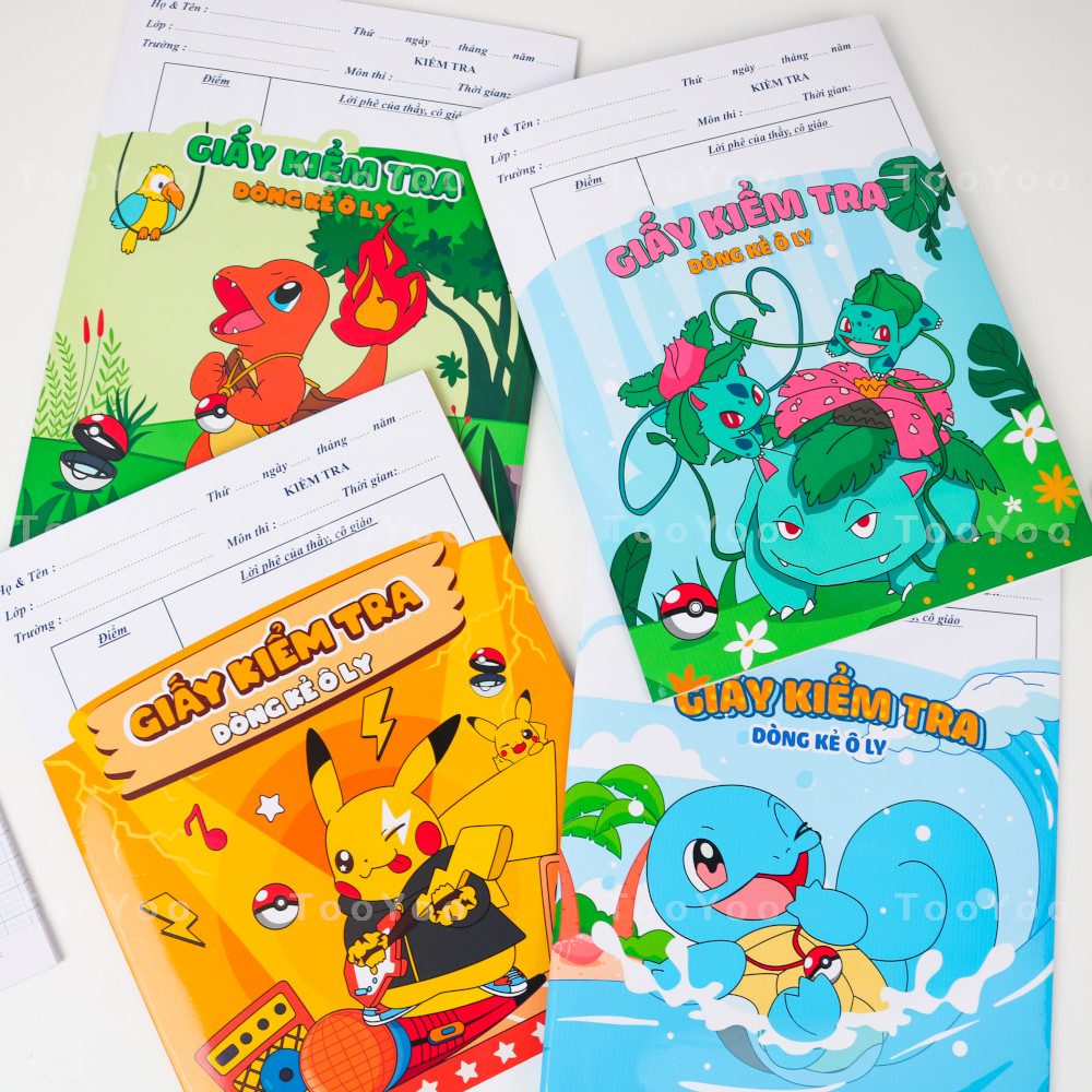 Tập giấy kiểm tra bìa Pokemon dễ thương cute TooYoo BK00346