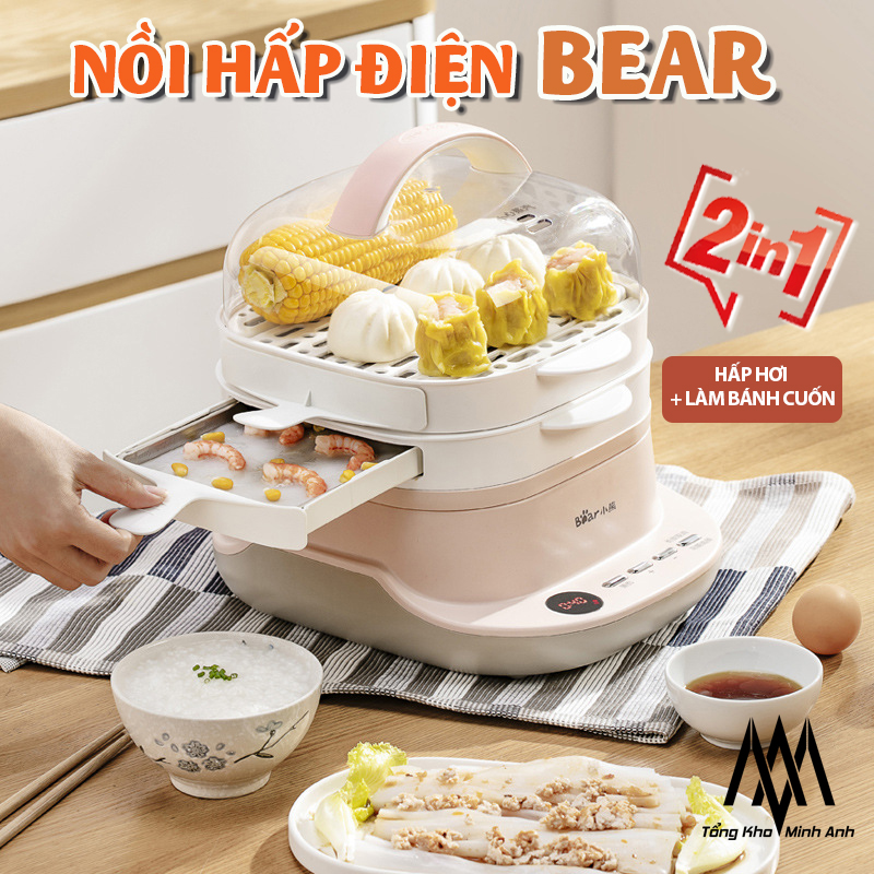 Nồi hấp làm bánh cuốn bear cfj-a30g1 - nồi hấp hơi đa năng 2in1 - làm nóng kép - khay inox - nồi hấp tự động