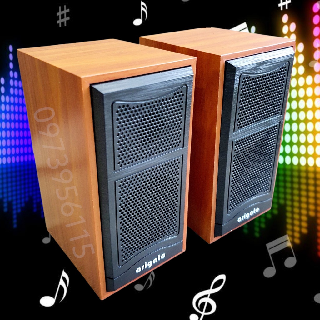 Loa vi tính 2.0 để bàn, loa máy tính mini ARIGATO M22 vỏ màu gỗ chất âm cực hay