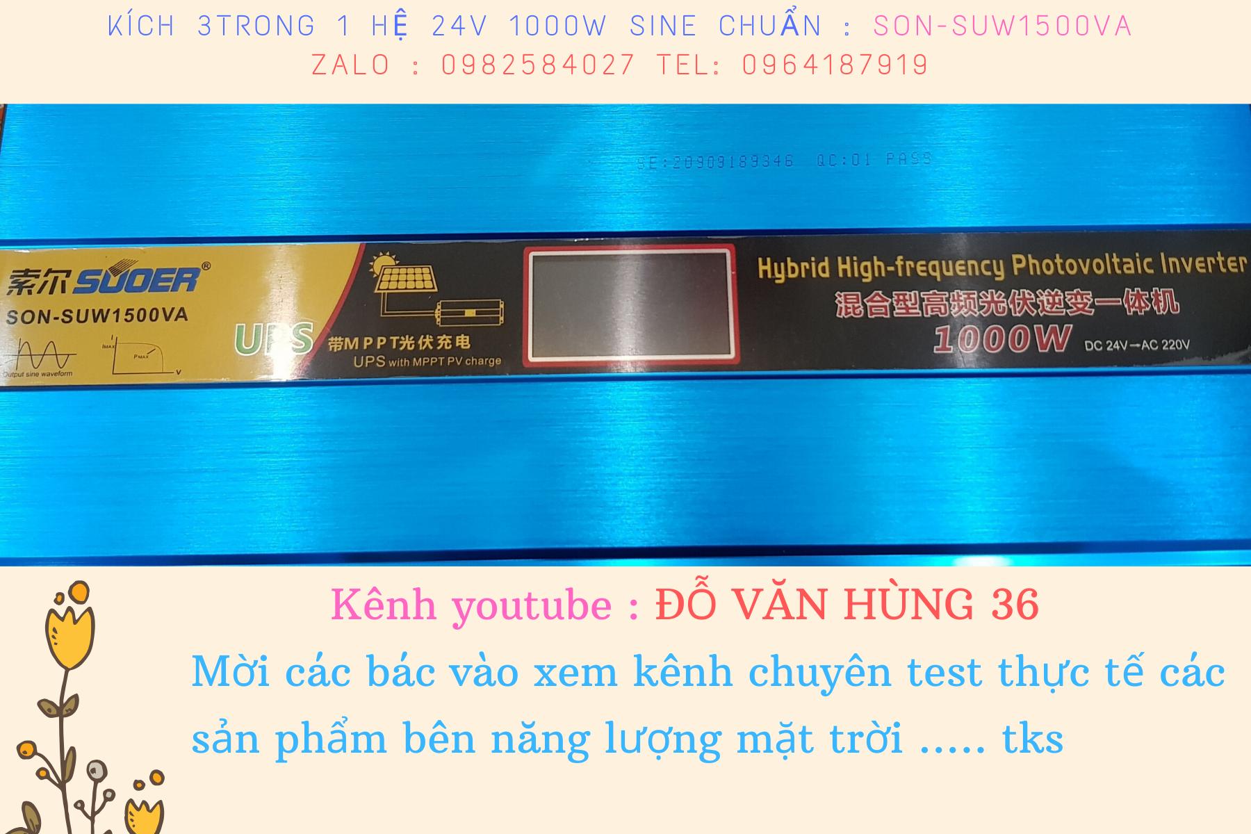 Bộ kích 3 trong 1 hệ 24v 1000w sine chuẩn . son - suw 1500va
