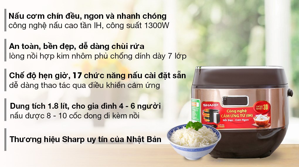 Nồi cơm cao tần sharp ks-ih191v-gl 1.8l hàng chính hãng 100% hành trưng bầy mới 99%