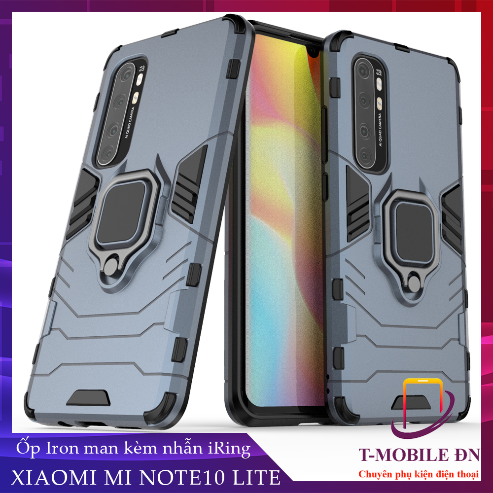 Ốp lưng Xiaomi Mi Note 10 Lite chống sốc iron man kèm nhẫn iring Bảo vệ camera và chống xem video tiện lợi