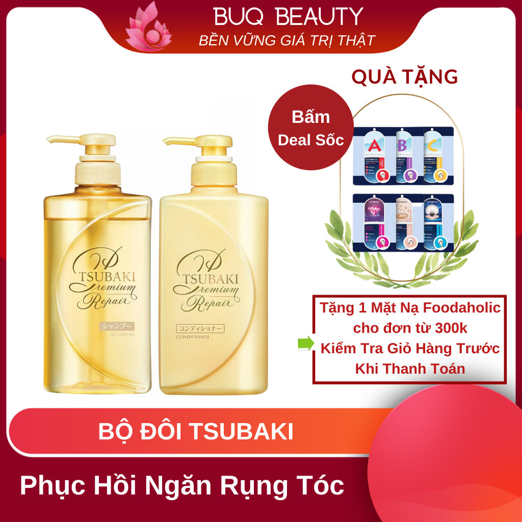 Combo Bộ Dầu gội Đầu Và Dầu xả Tsubaki Màu Vàng dưỡng phục hồi ngăn rụng tóc Tsubaki Premium Repair Stubaki 490ml/chai