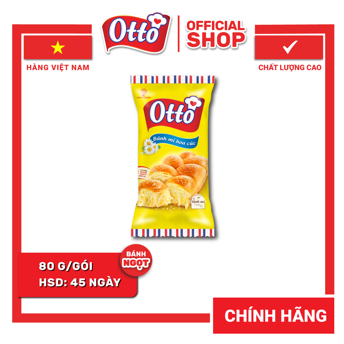 Bánh mì Hoa Cúc Mini Otto - Otto Mini Brioche Tressée 80g | Bánh ăn sáng tiện lợi giàu dinh dưỡng | Bánh mì tươi | Đồ ăn vặt