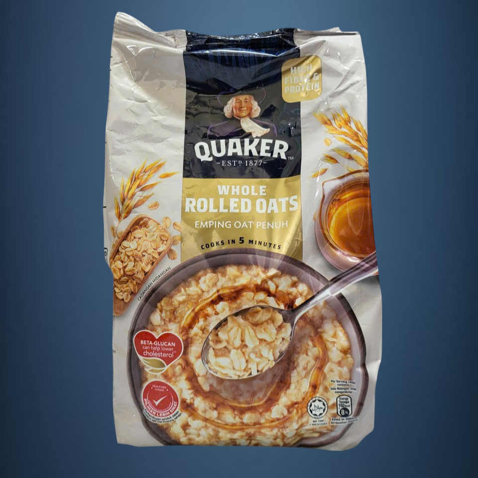 QUAKER - Túi ROLLED 800g - YẾN MẠCH CÁN DẸT High Fibre & Protein Whole Rolled Oats (HALAL)