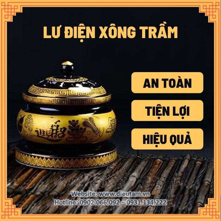 Lư điện xông trầm, lư xông trầm hương, lư xông trầm hương an toàn, tiện lợi, hiệu quả đồ thờ cúng phong thủy shop Diệu Tâm - lư sen vàng