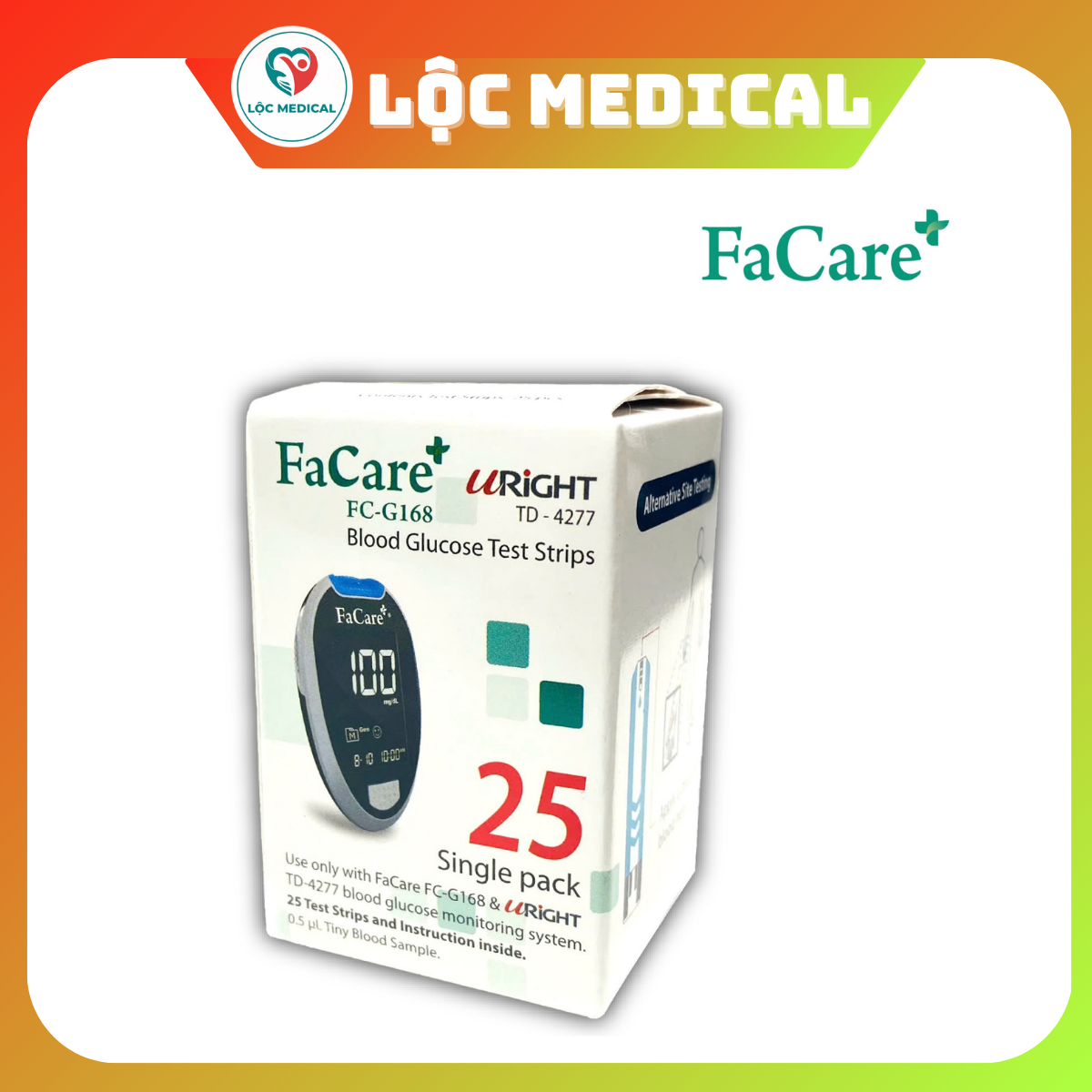 [Hộp 25 que] Que thử đường huyết FaCare FC - G168 - chỉ dành cho máy đường 1 chức năng