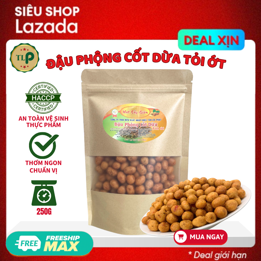ĐẬU PHỘNG CỐT DỪA TỎI ỚT TÂN LỘC PHÁT BỊCH 250G ĐỒ ĂN VẶT YÊU THÍCH