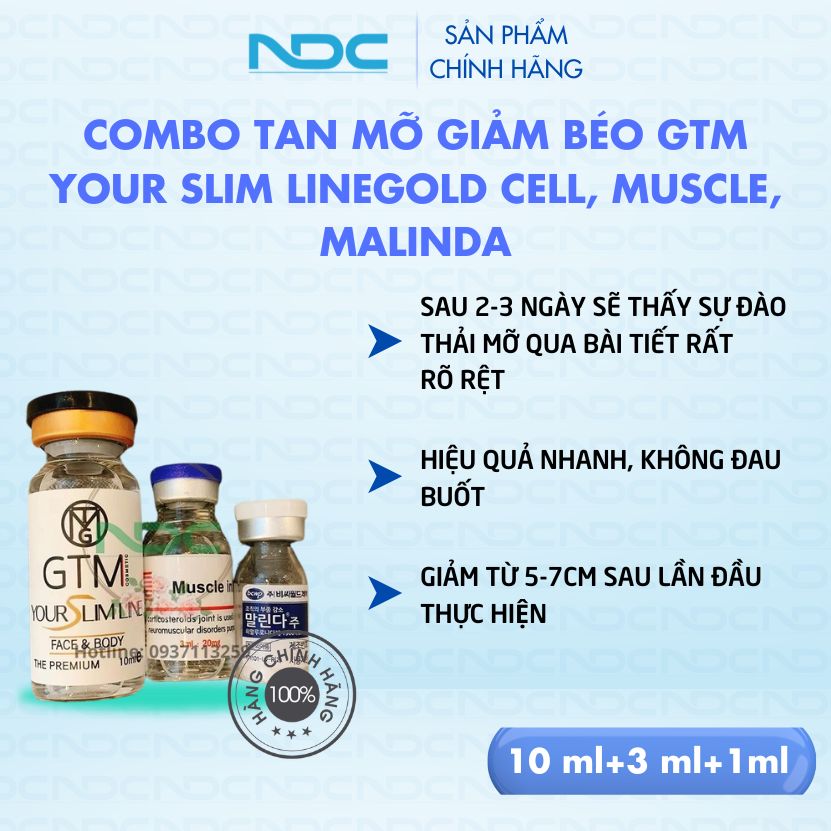 Combo tan mỡ giảm béo GTM Your slim line 5 x 10ml Gold Cell, Muscle, Malinda