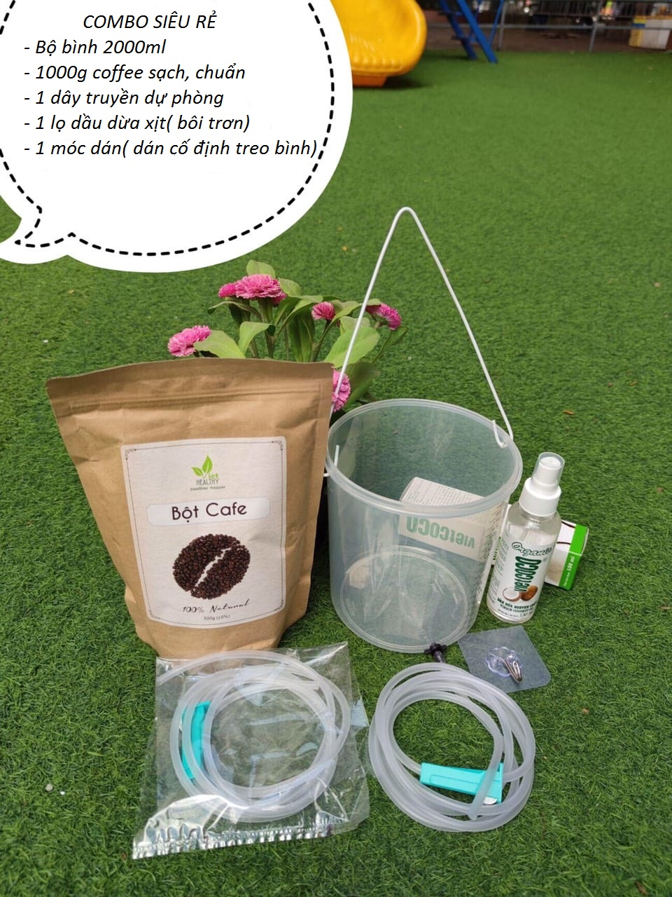 Combo bộ dụng cụ thải độc đại tràng, dụng cụ thải độc cà phê, dụng cụ súc ruột, thụt tháo đại tràng bằng cà phê, enema kit nhựa PP cao cấp 2000ml