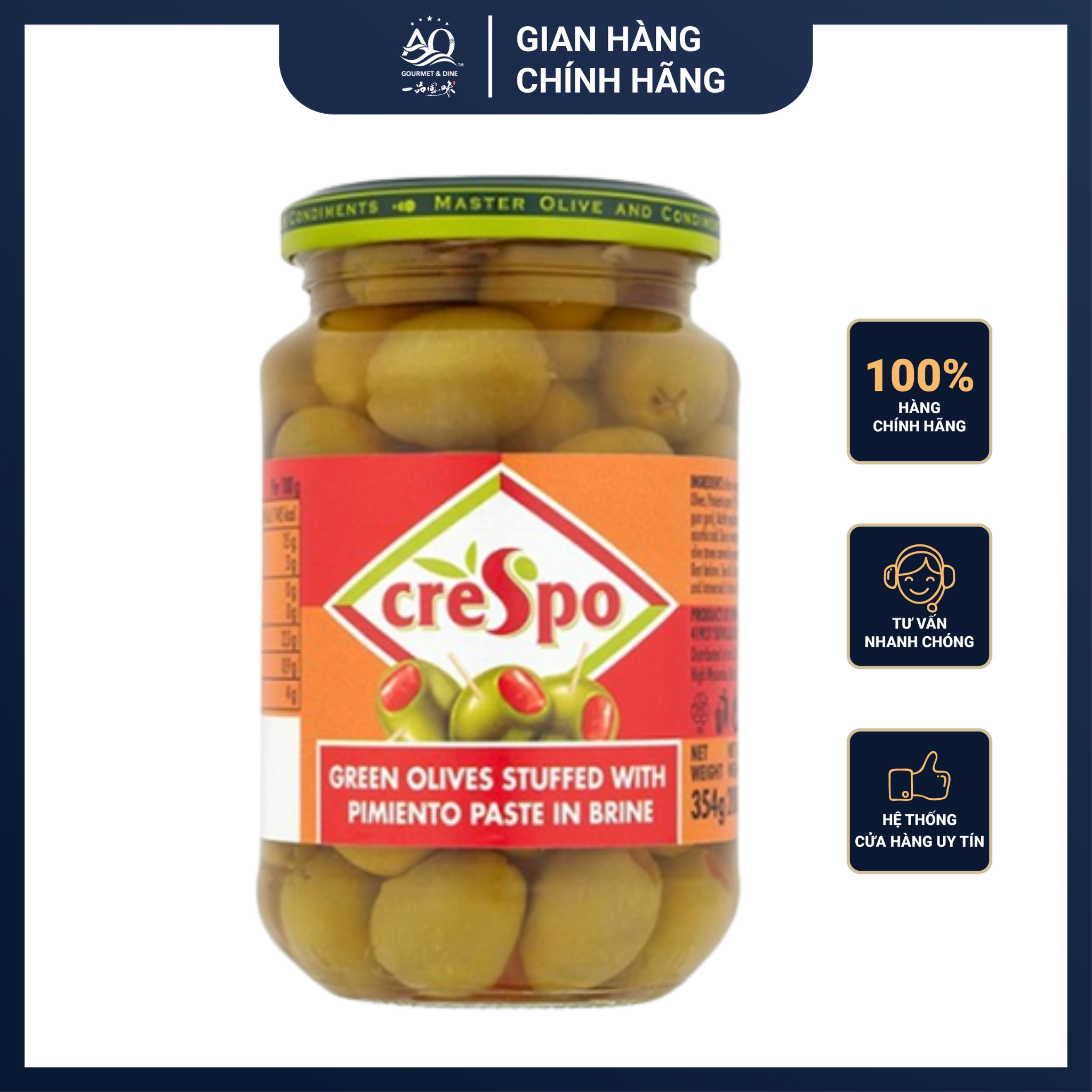 Oliu Xanh Nhồi Ớt Ngọt Crespo 370ml - Crespo Green Olives Pimento