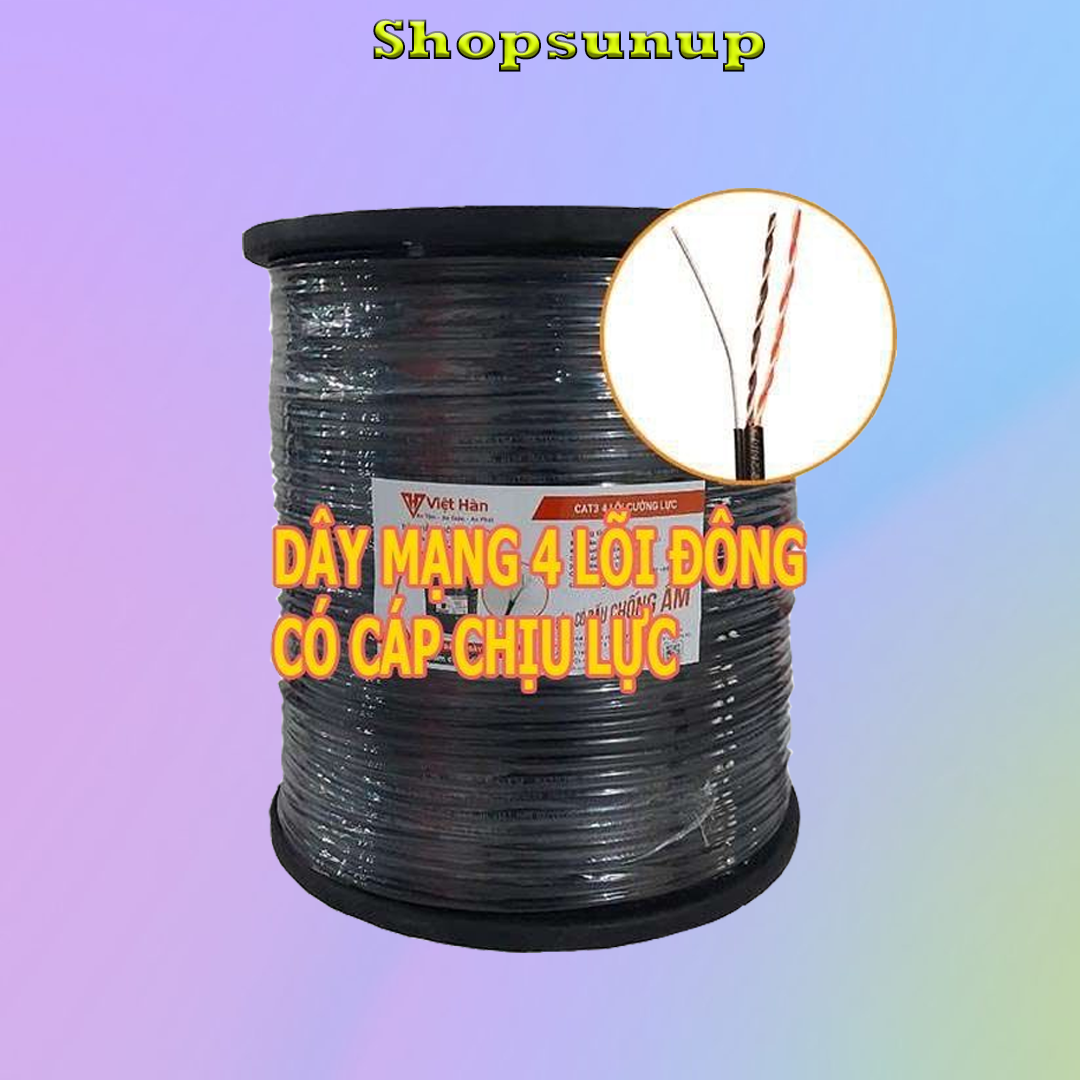 Dây cáp mạng lan 4 lõi đồng ngoài trời bấm sẵn 10m 15m 20m 30m 40m 50m có dây thép chịu lực