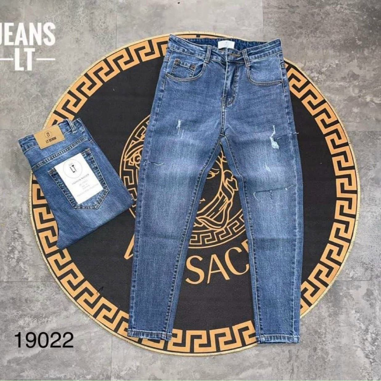 Quần jeans nam xanh rách gối 1 bên chất bò co dãn vs19022 violetstore