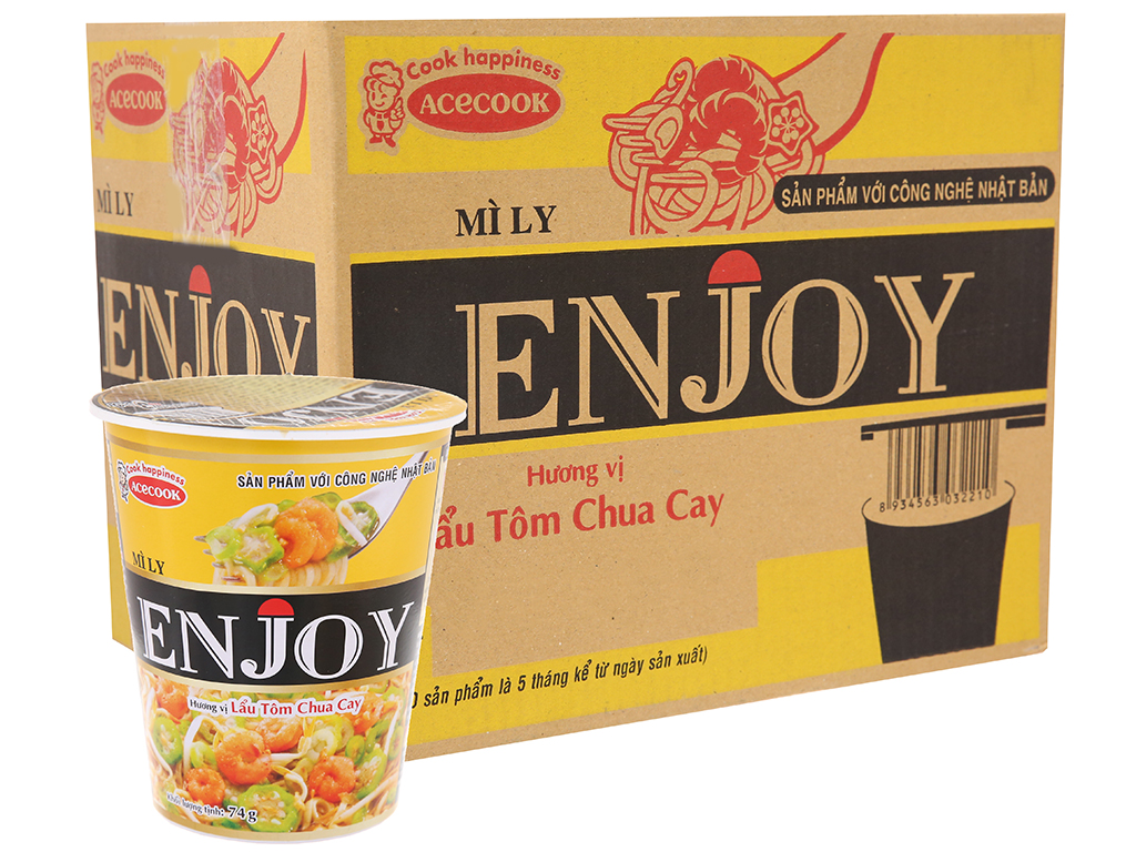 Thùng 12 ly mì Enjoy vị lẩu tôm chua cay 77g