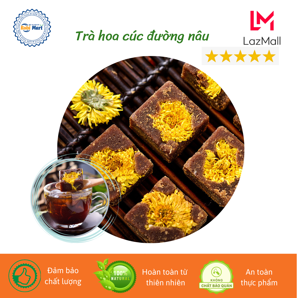 Trà hoa cúc đường nâu robimart đẹp da gói 1kg
