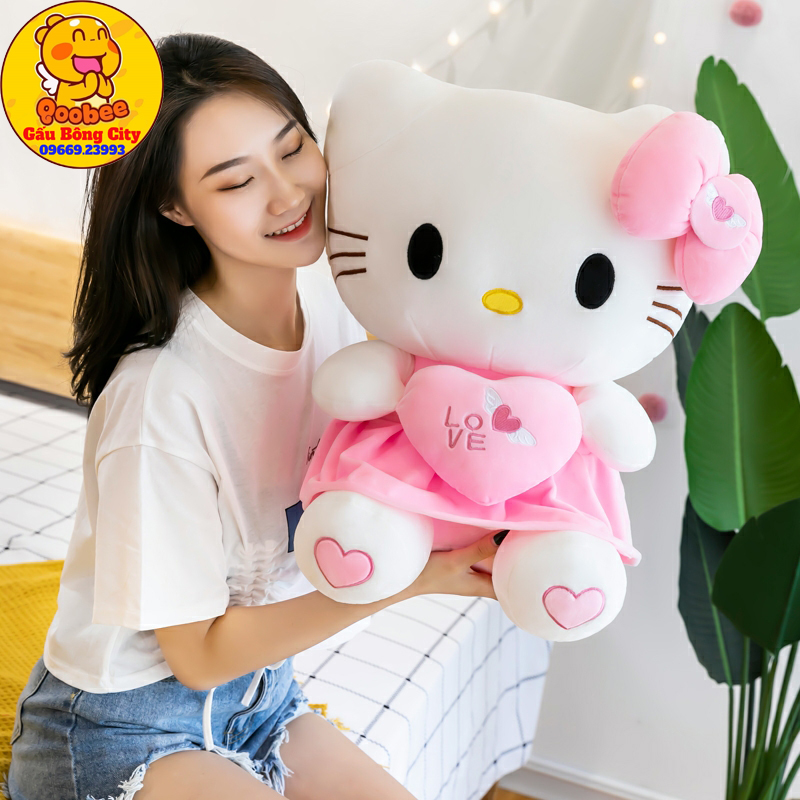 Gấu Bông Mèo  Hello Kitty Ôm Tim Cao Cấp Gấu Bông City
