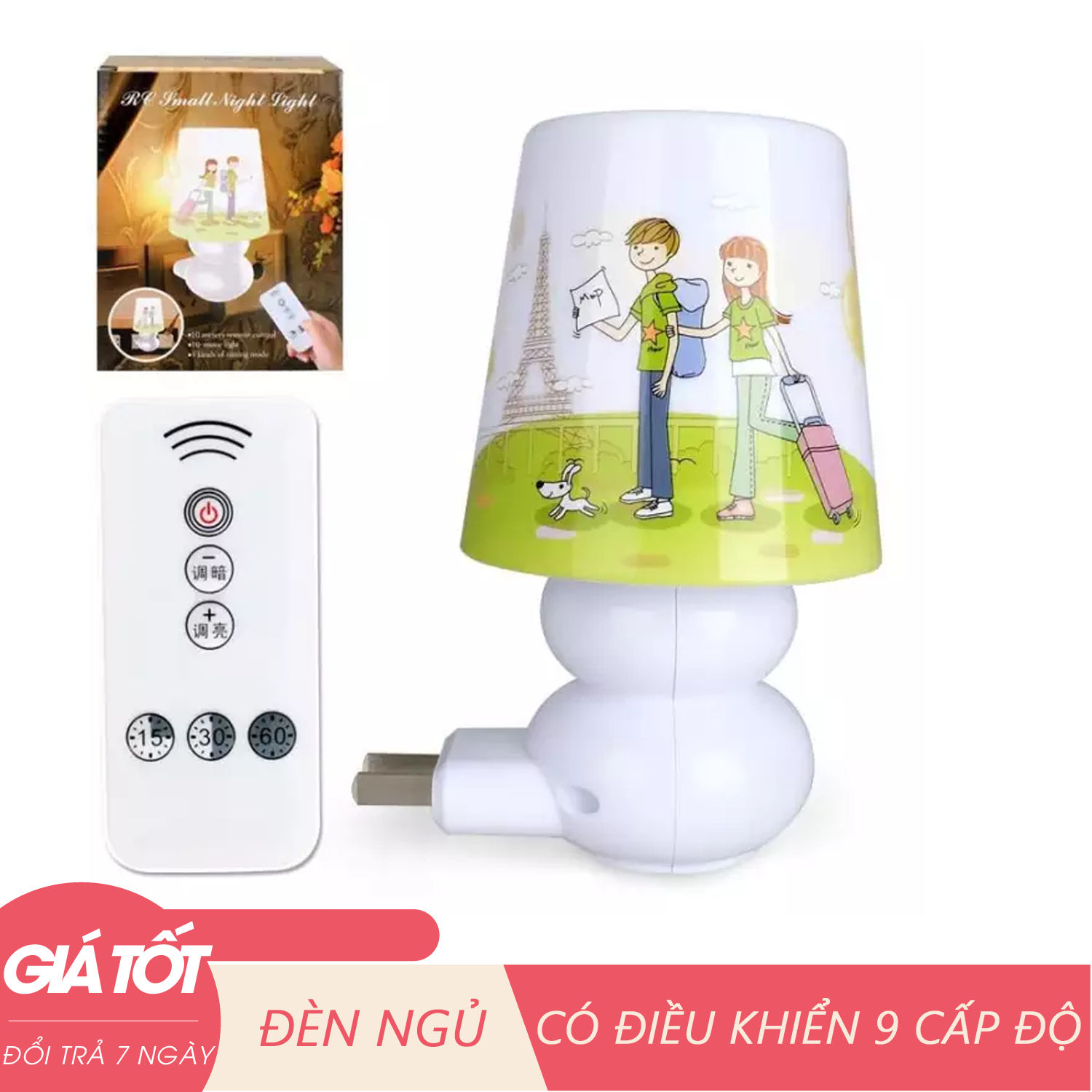 Đèn ngủ - đèn ngủ có điều khiển từ xa - Đèn ngủ cảm ứng 9 cấp độ chiếu sáng có điều khiển từ xa hình nấm tiện dụng