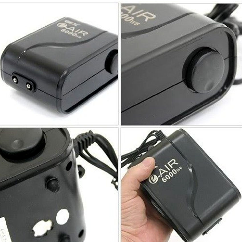 Máy sục khí bể cá  2 vòi GEX 6000 ( 5.4W, 1.6 - 5L/P) siêu êm, tặng  2 đá sủi +  2m dây sủi oxi - Máy sục khí bể cá mini cao cấp