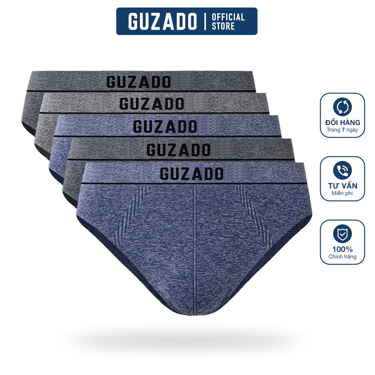 [MUA 3 GIẢM 10% CHỈ 17.4] COMBO 5 Quần Lót Nam Không Đường May GUZADO Thiết Kế Basic Màu Sắc Tối Giản Co Giãn Kháng Khuẩn GBF05