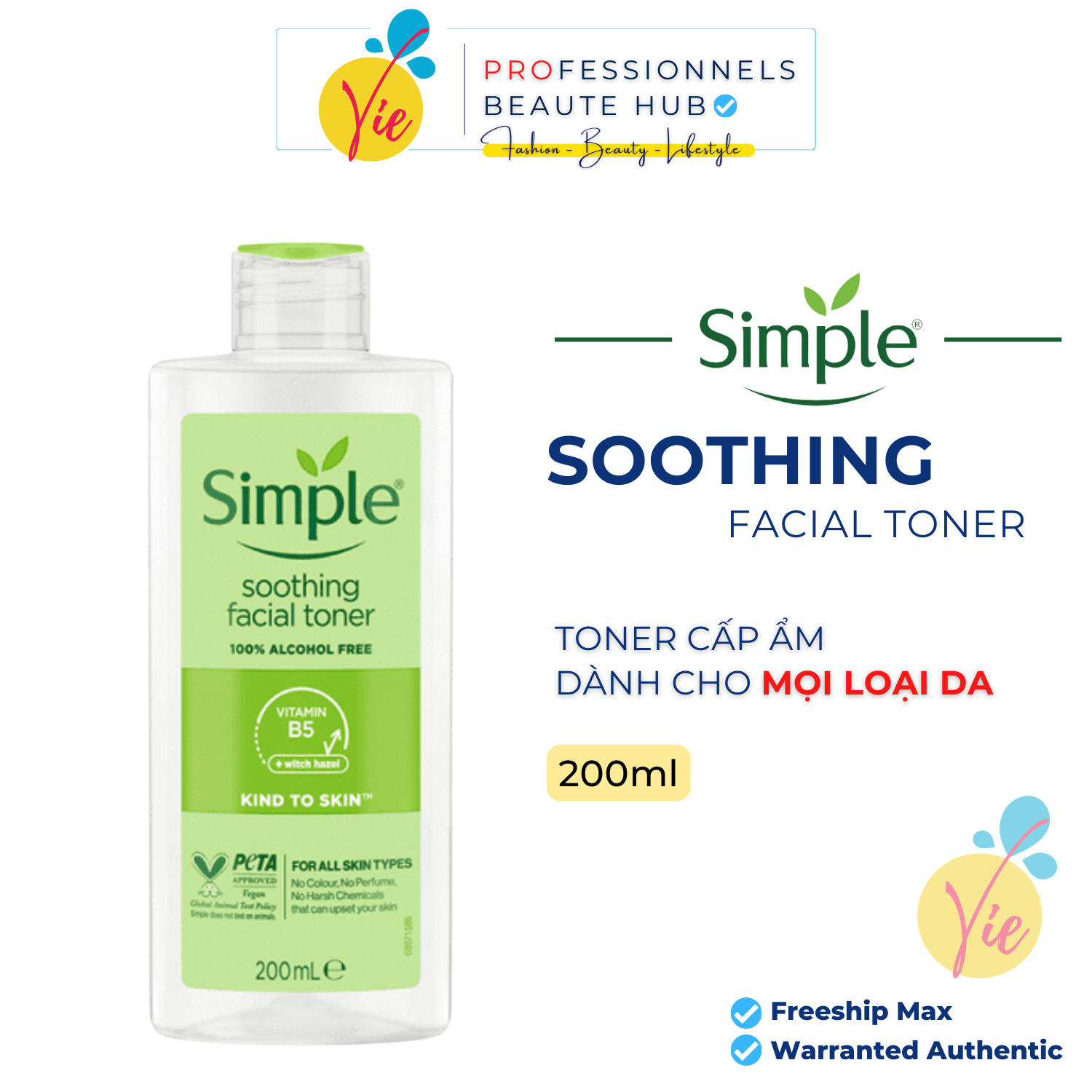 Nước Hoa Hồng Simple Kind to Skin Soothing Facial Toner Dành Cho Da Nhạy Cảm 200ml