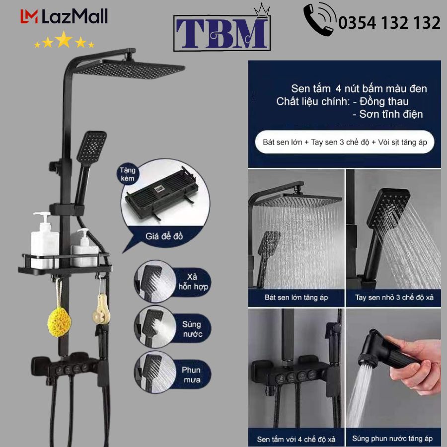 Sen cây tắm nóng lạnh, Cây sen tắm đứng, Vòi sen tắm nóng lạnh cao cấp - Bộ vòi sen cây tắm đứng nóng lạnh hàng Cao Cấp Đồng mạ tĩnh điện Hiển Thị Số- BIGC