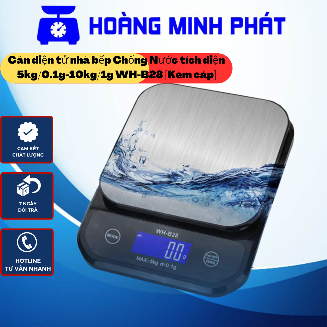 Cân nhà bếp điện tử chống nước 5kg/0.1g - 10kg/1g wh-b28 sạc usb