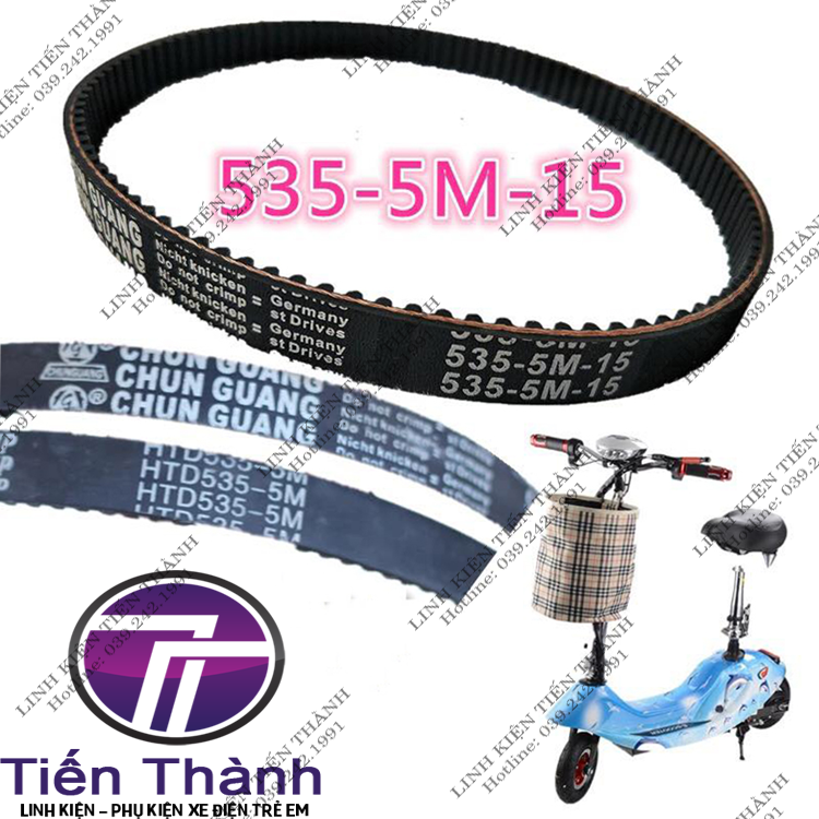 Dây curoa xe điện escoter 8inches thông số dây 535-5m-15 / độ dày 5,5mm có lõi