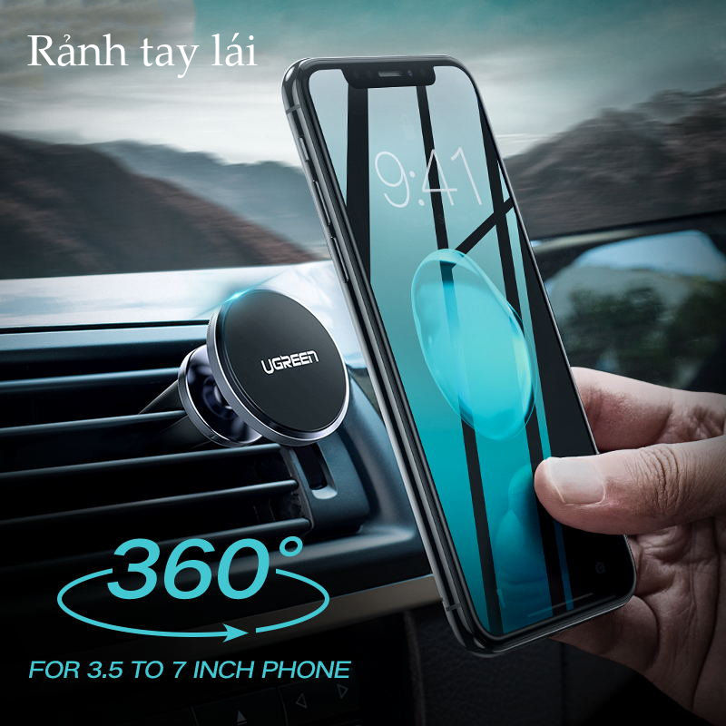 Giá đỡ điện thoại từ tính trên xe hơi tương thích với điện thoại kích thước từ 4-7 inch UGREEN 50871 Giá đỡ điện thoại từ tính trên xe hơi tương thích với điện thoại kích thước từ 4-7 inch UGREEN 50871