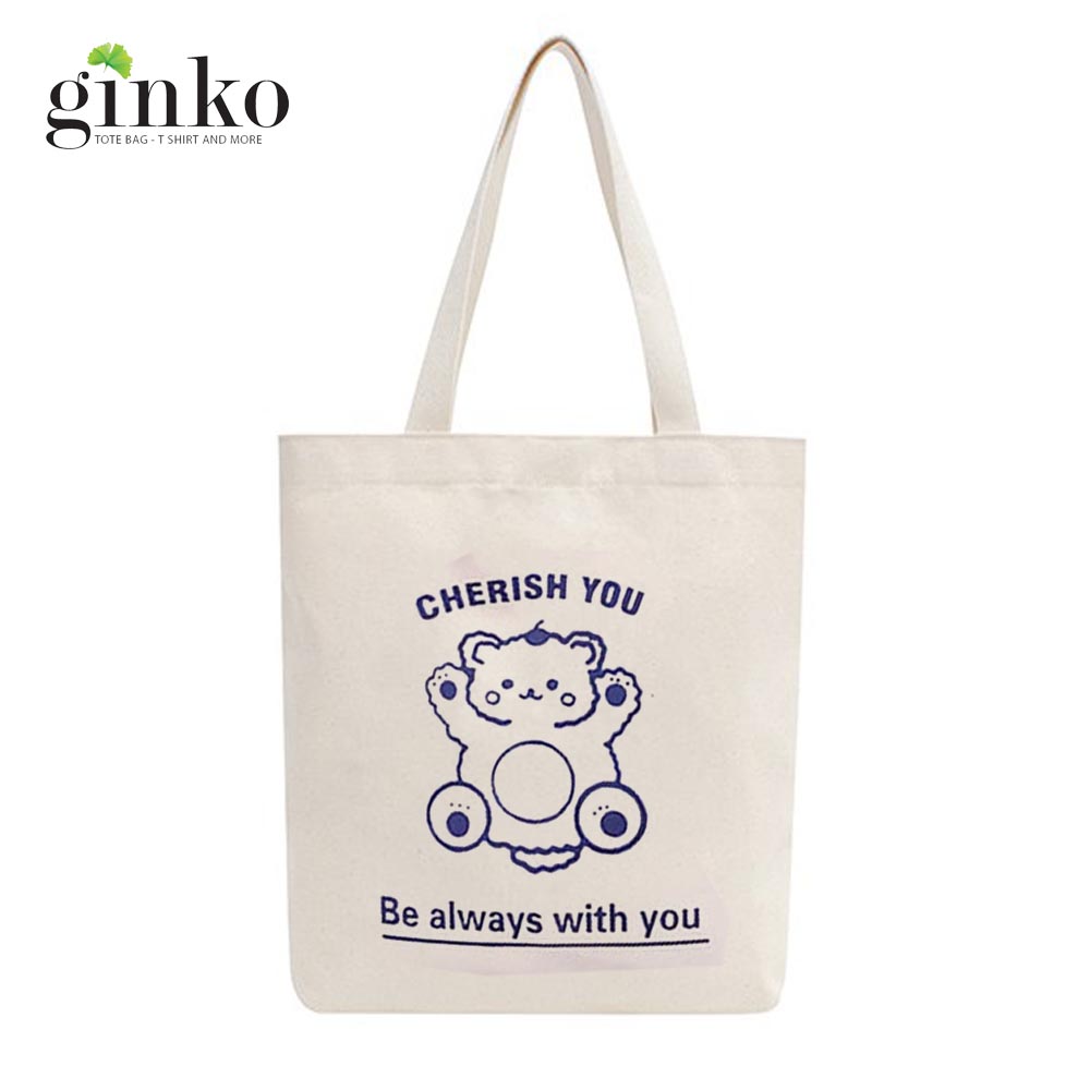 Túi tote vải mộc GINKO dây kéo in hình Cherish You M19