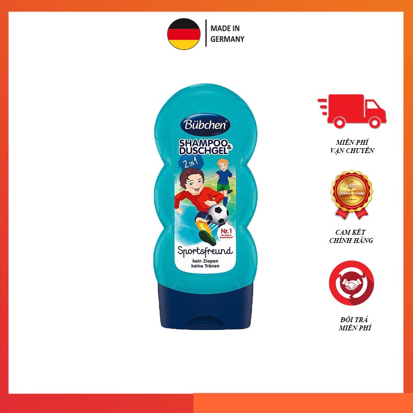 , Bubchen – Sữa tắm gội cho bé Bubchen 2in1 màu xành cầu thủ, không cay mắt, thành phần thảo dược thiên nhiên dành cho bé từ 1 tuổi 230ml