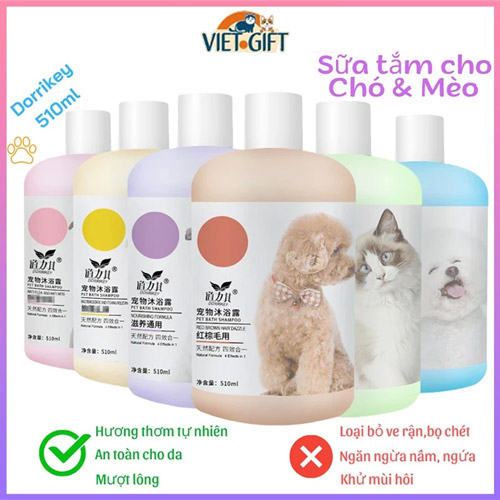Sữa Tắm Dorrikey Cho Chó Mèo, Dưỡng Lông, Trị Nấm Ngứa, Ve Rận Chai 510ml