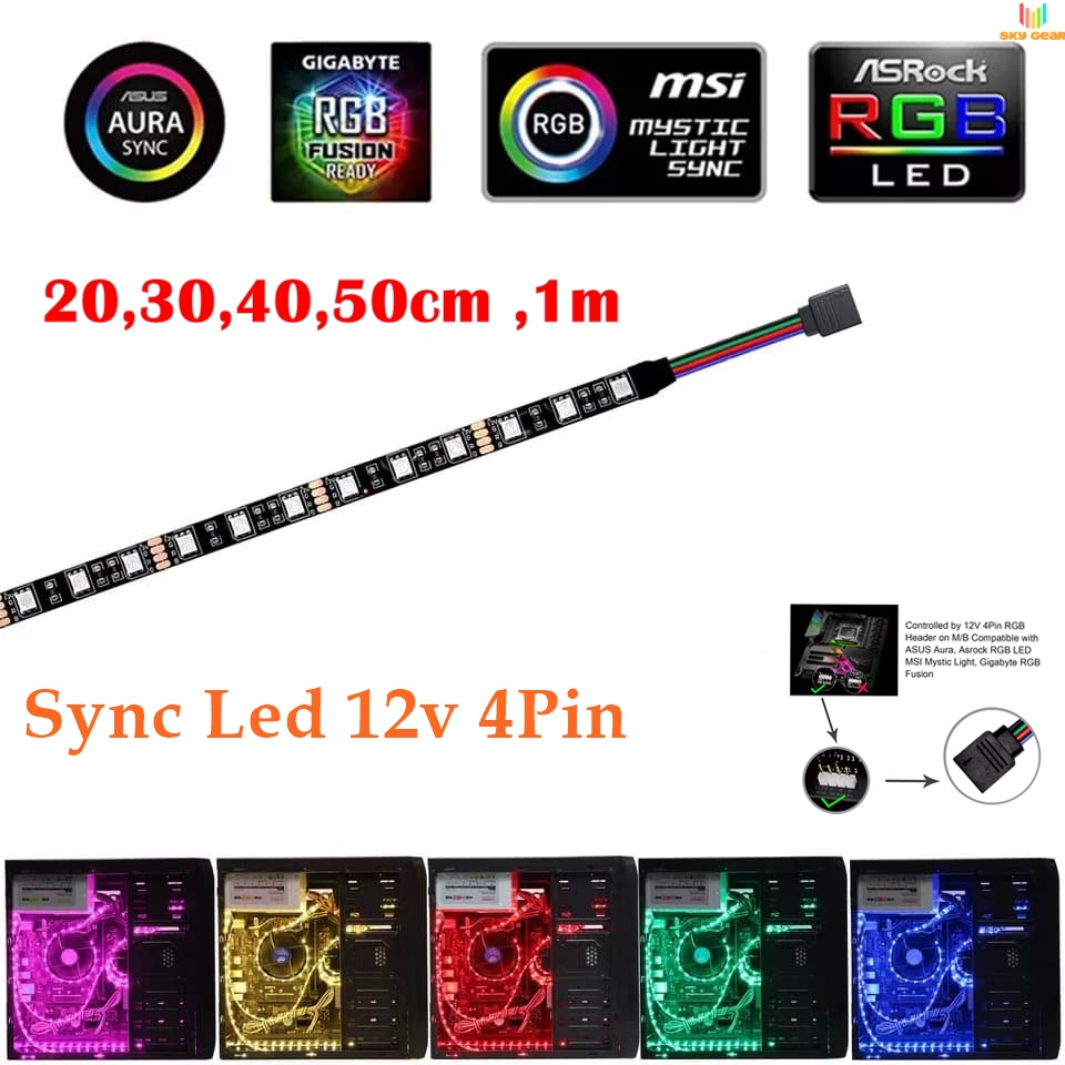 Dây Led 12v 4pin Sync Main, Aura Sync, RGB Fusion, MSI Mystic Light, Asrock RGB