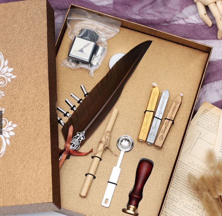 Hộp Bút Lông vũ, lông ngỗng cao cấp Quil Pen Harry Potter phong cách cổ xưa-SKU-BLN1-va