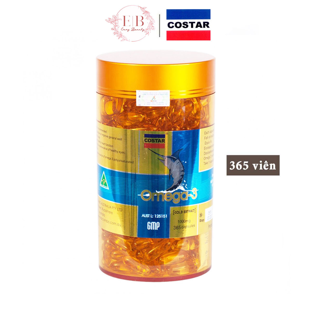 Viên nang mềm dầu cá Omega 3 Costar Úc 1000mg 365 viên giúp tăng cường thị lực cải thiện trí nhớ bảo vệ tim mạch ngăn ngừa lão hóa da tăng sức đề kháng cho cơ thể