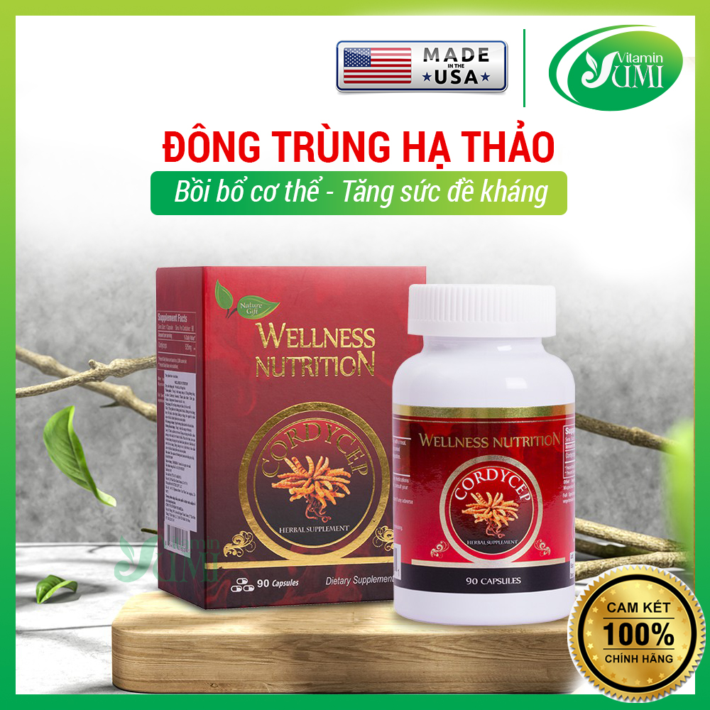 Viên uống Đông Trùng Hạ Thảo Wellness Nutrition Cordyceps -Tăng cường sức khỏe - Quà tặng bạn gái, quà tặng sức khỏe gia đình Yumi Vitamin YV3