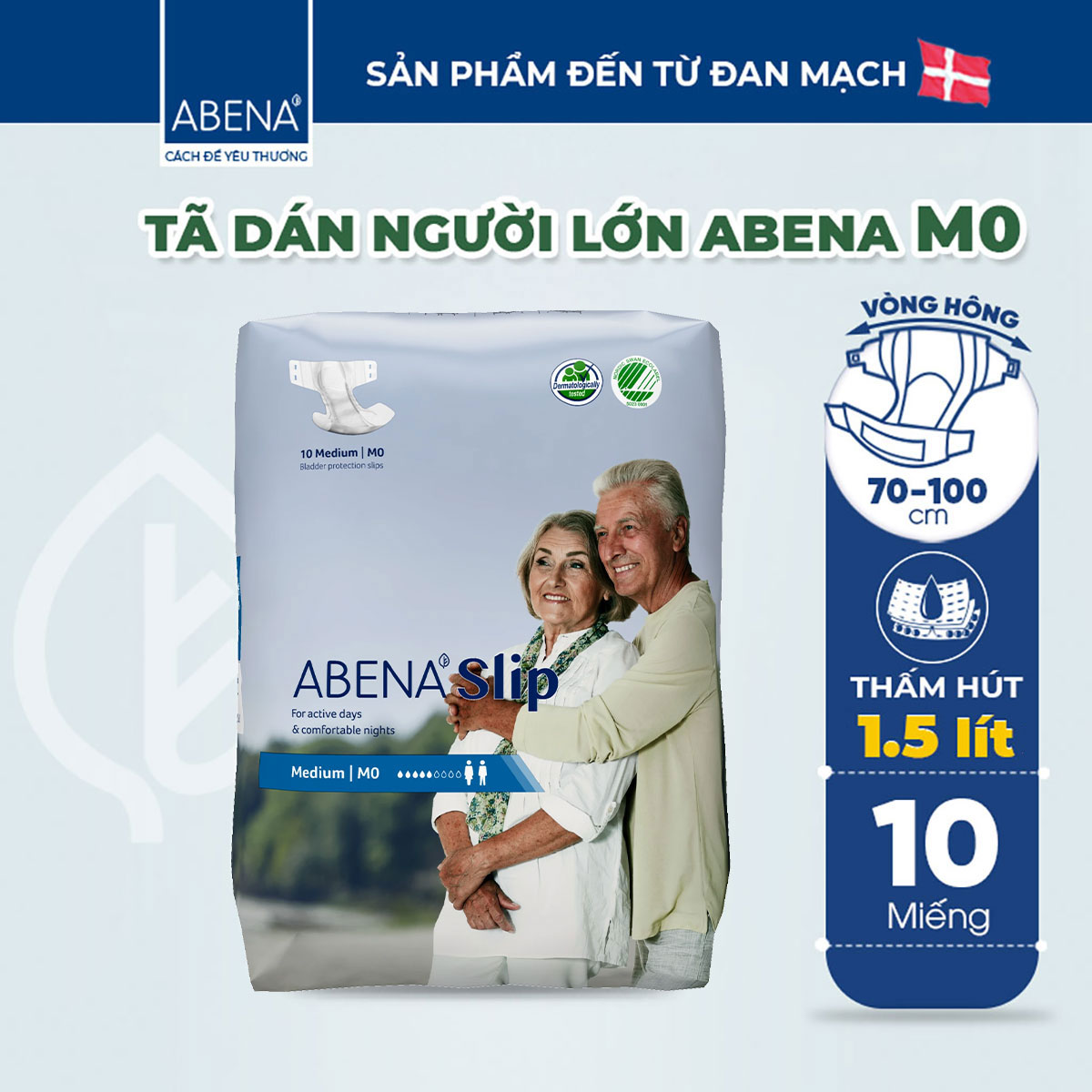 Tã dán người lớn, người già Abena Slip M0 - Nhập khẩu Đan Mạch (Gói 10 miếng)