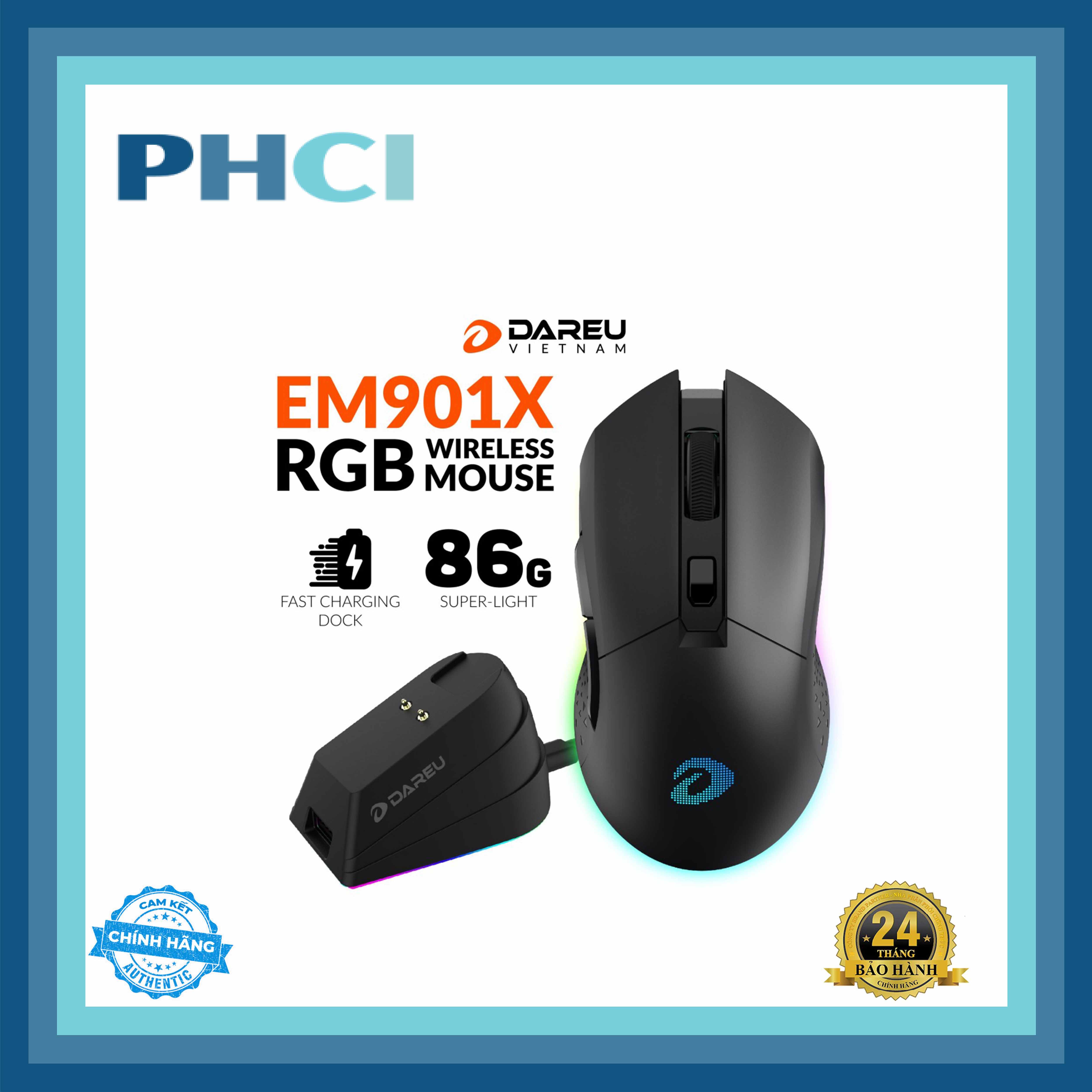 Chuột không dây gaming dareu em901x rgb - superlight, fast charing dock