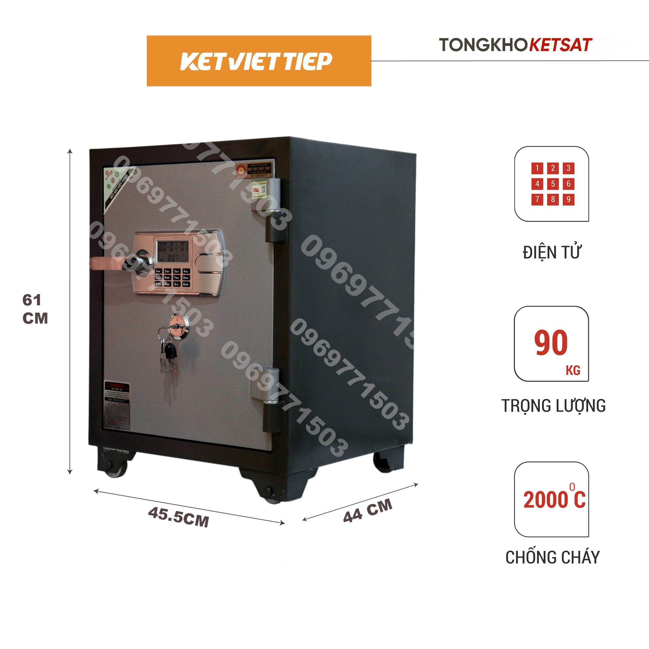 Két Sắt Việt Tiệp KV455ĐT Điện Tử Nặng 80KG Cho Gia Đình, Văn Phòng Công Ty, Khách Sạn,... Két sắt Điện Tử