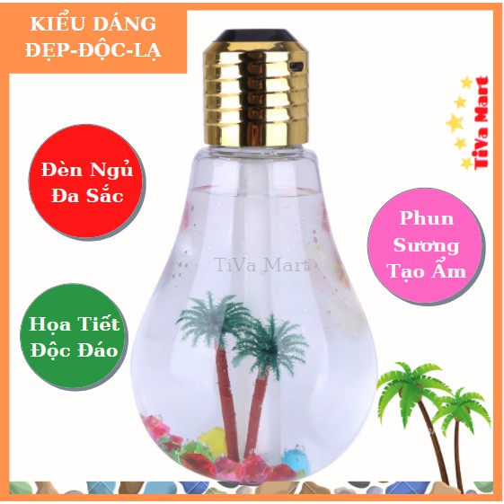 Máy phun sương hình bóng đèn kết hợp làm đèn ngủ - tiva mart