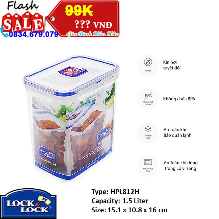 Hộp nhựa chữ nhật bảo quản classic lock&lock hpl812h - 1.5 lít