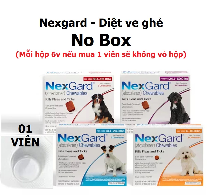 Hanpet - (Hàng công ty) Thuốc diệt ve ghẻ, bọ chét trên chó - 1 viên Nexgard cho chó (No Box)