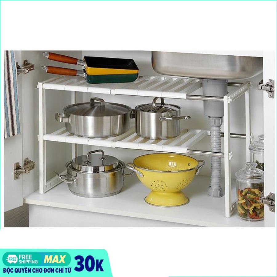 Kệ gầm bếp, kệ để gầm bếp thông minh, Kệ xếp để đồ nhà bếp 2 tầng đa năng tiện dụng, Kệ để nồi chảo đa năng - Kệ để đồ nhà bếp 2 tầng dưới gầm bếp MingXuan có điều chỉnh kích thước