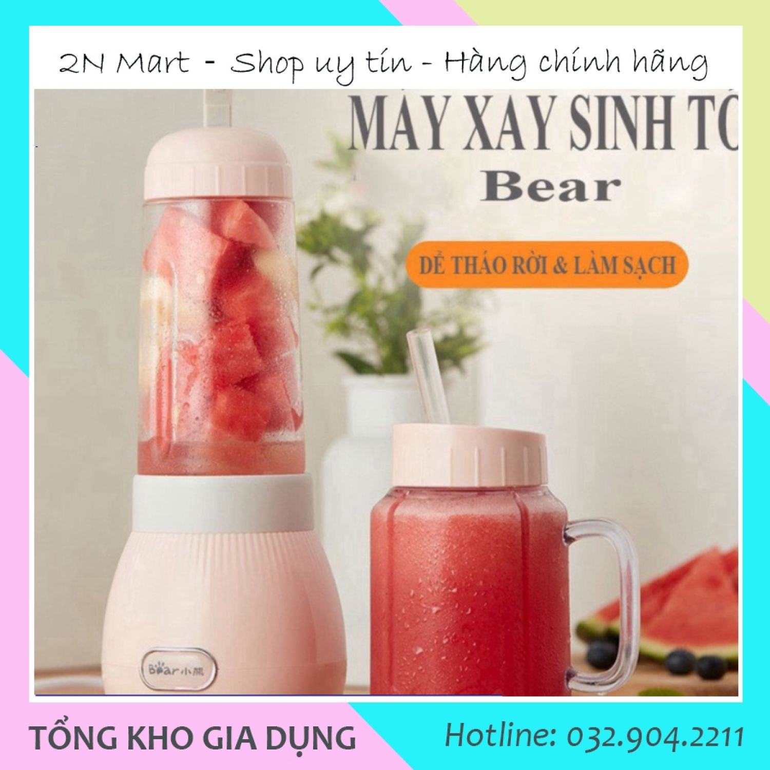 Máy xay sinh tố cầm tay Bear LLJ-D04B1-Máy xay sinh tố 2 cối 350ml tiện dụng hàng chính hãng