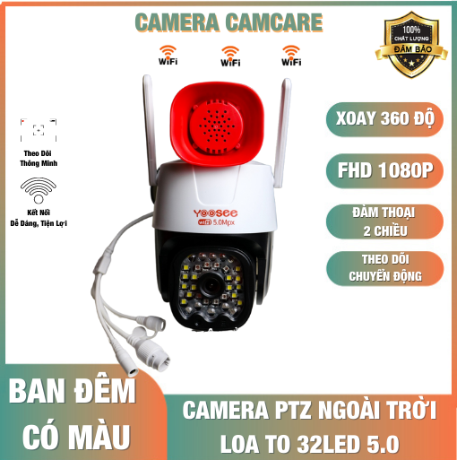 Camera Yoosee WIFI Ngoài Trời PTZ 32led Xoay 360 độ Siêu Nét 5.0MPX Full HD Đàm Thoại 2 chiều LOA Siêu To Ban Đêm Có Màu