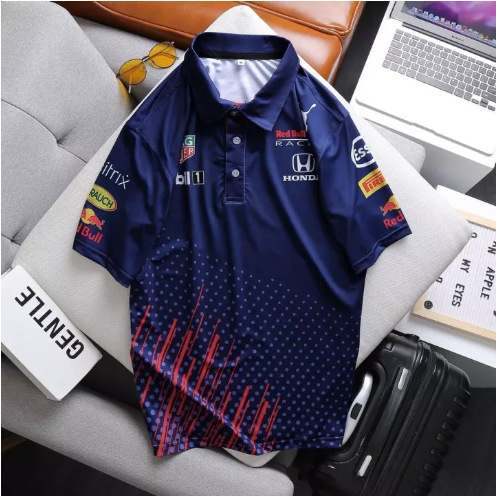 Áo thun nam có cổ, thun lạnh in tem xe mẫu HONDA REDBULL, phong cách thể thao co giãn thoáng mát