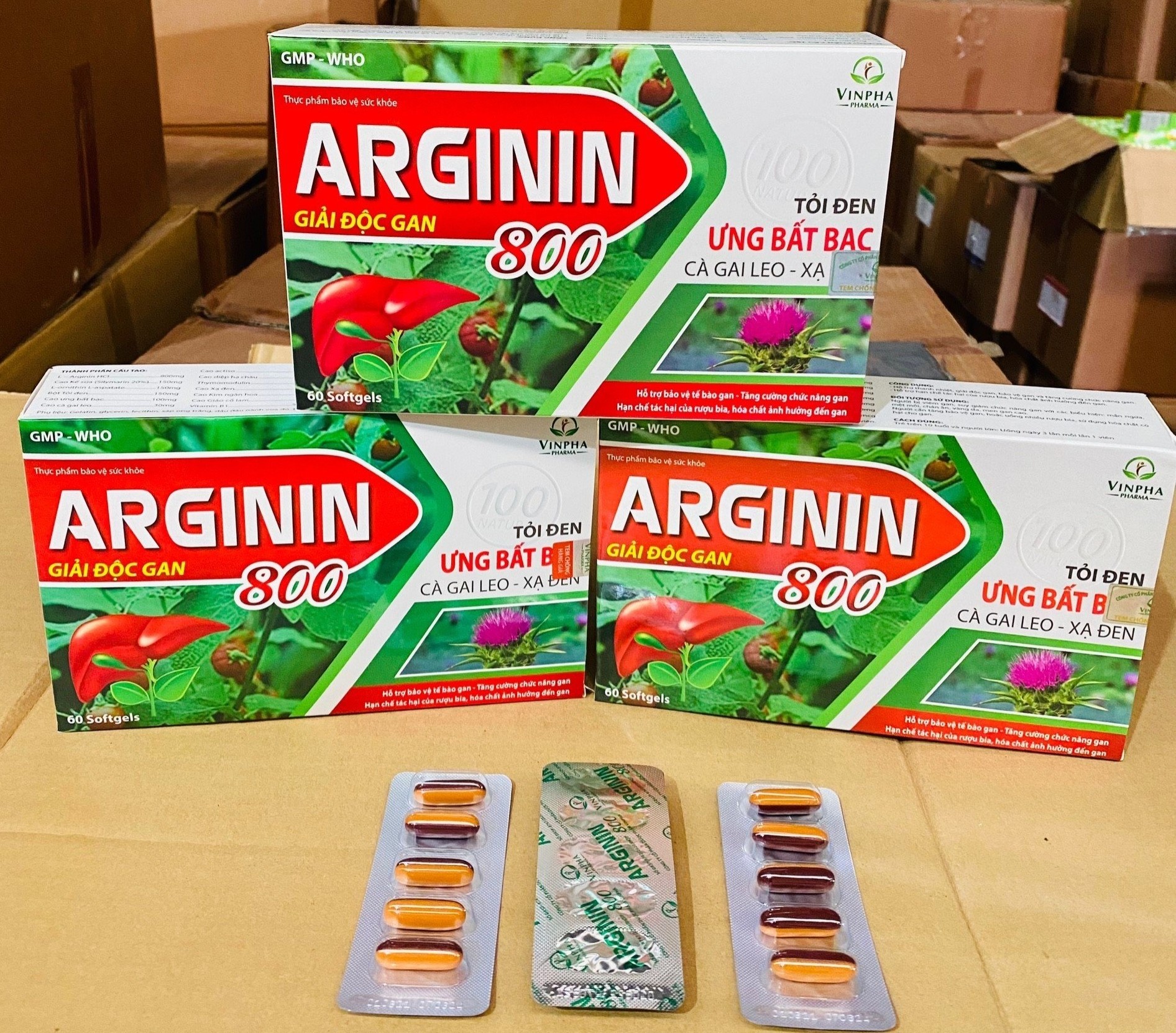 Arginin 800 tỏi đen, ưng bất hạt, cà gai leo xạ đen bổ gan, mát gan
